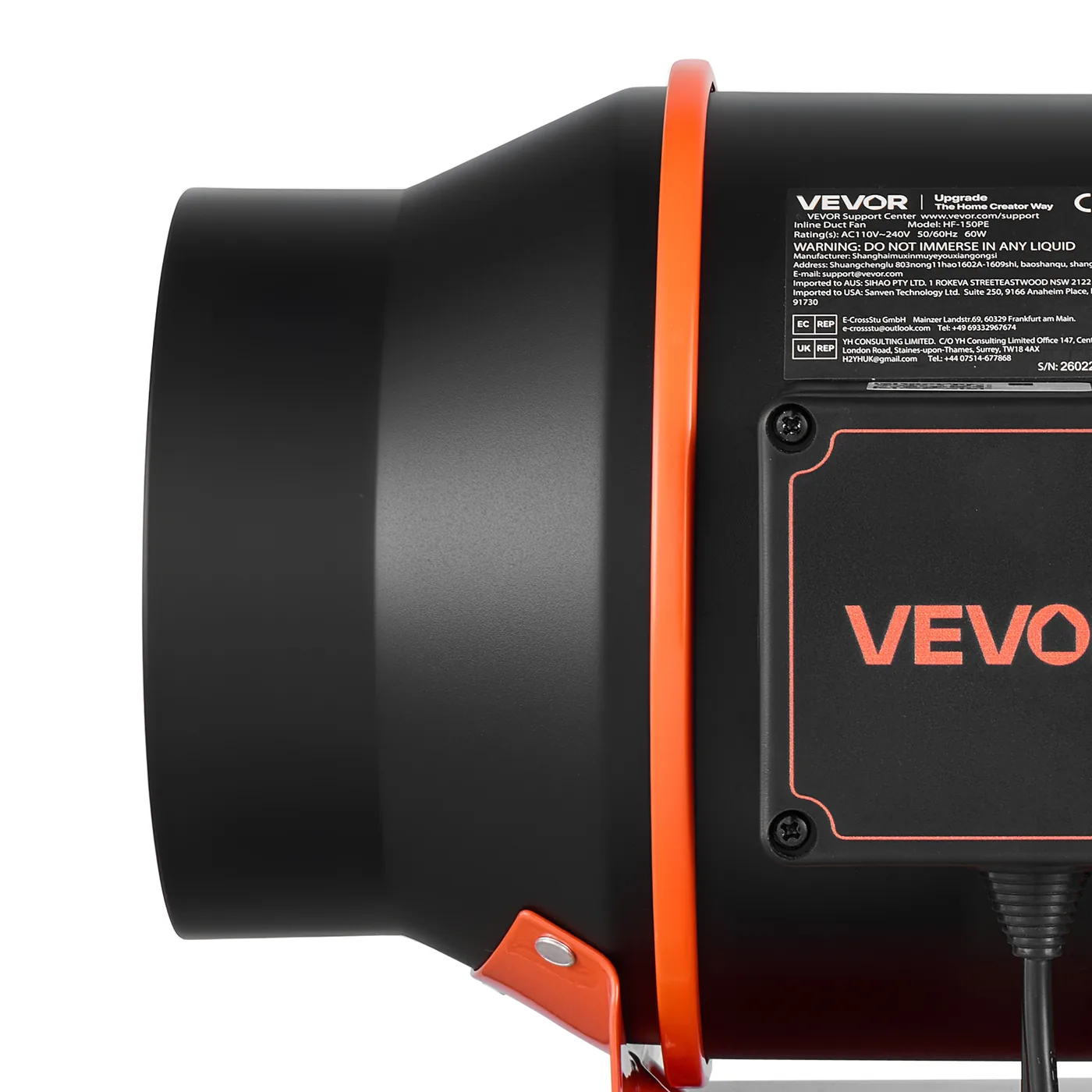 VEVOR Inline Duct Fan PWM Button Speed Control EC 6 inch Lightweight Shell