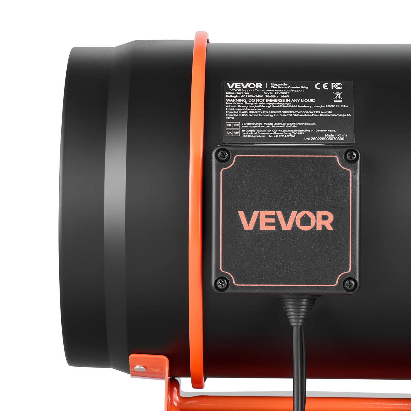 VEVOR Inline Duct Fan PWM Button Speed Control EC 8 inch Lightweight Shell