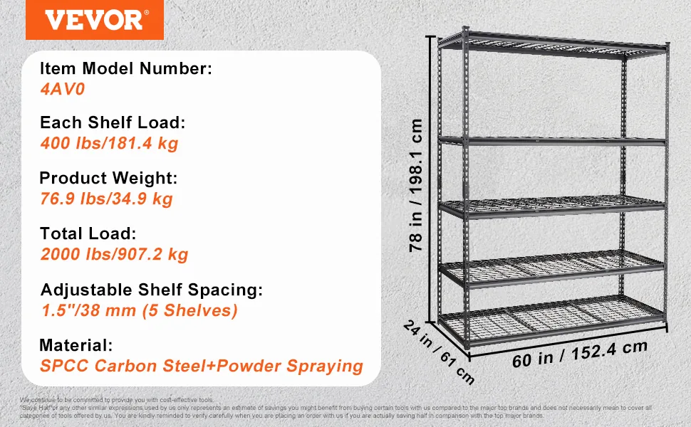 VEVOR Storage Shelving Unit 24x60x72 inch Black feature 5