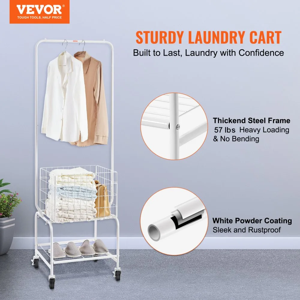 VEVOR Metal Rolling Laundry Basket with Hanging Garment Rack product image 2