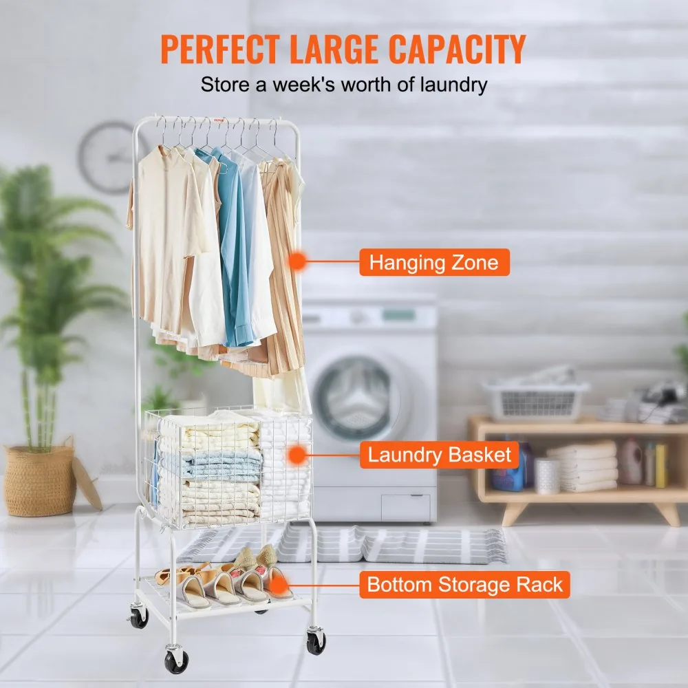 VEVOR Metal Rolling Laundry Basket with Hanging Garment Rack product image 3