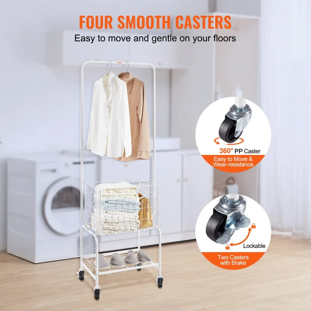 VEVOR Metal Rolling Laundry Basket with Hanging Garment Rack product image 4