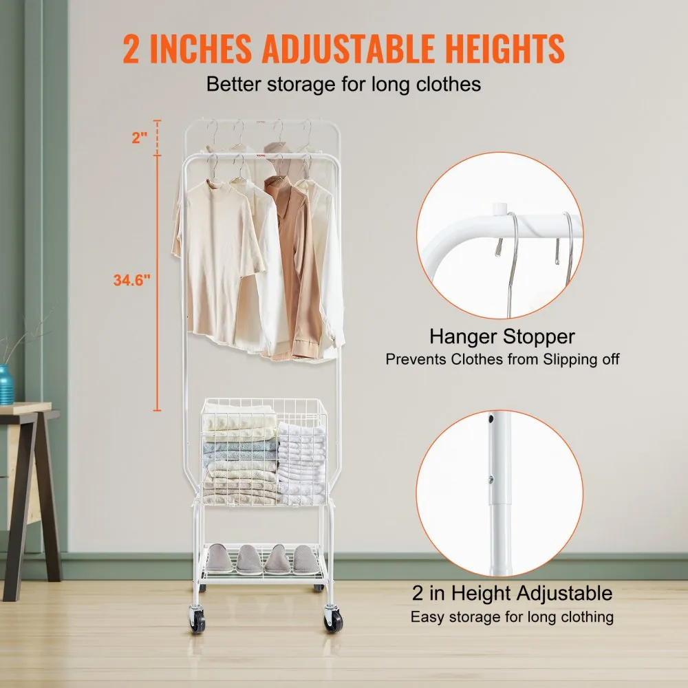 VEVOR Metal Rolling Laundry Basket with Hanging Garment Rack product image 5