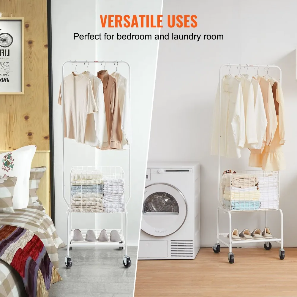 VEVOR Metal Rolling Laundry Basket with Hanging Garment Rack product image 7
