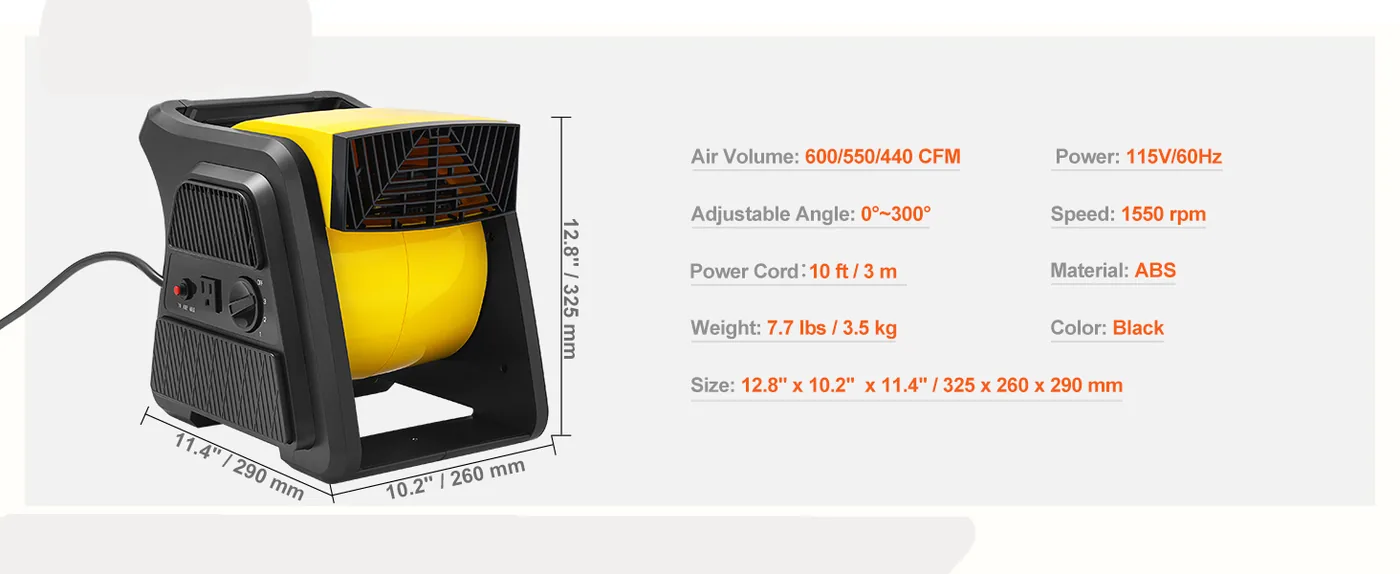 VEVOR Pivoting Utility Fan 300&deg; 1700 RPM feature 1