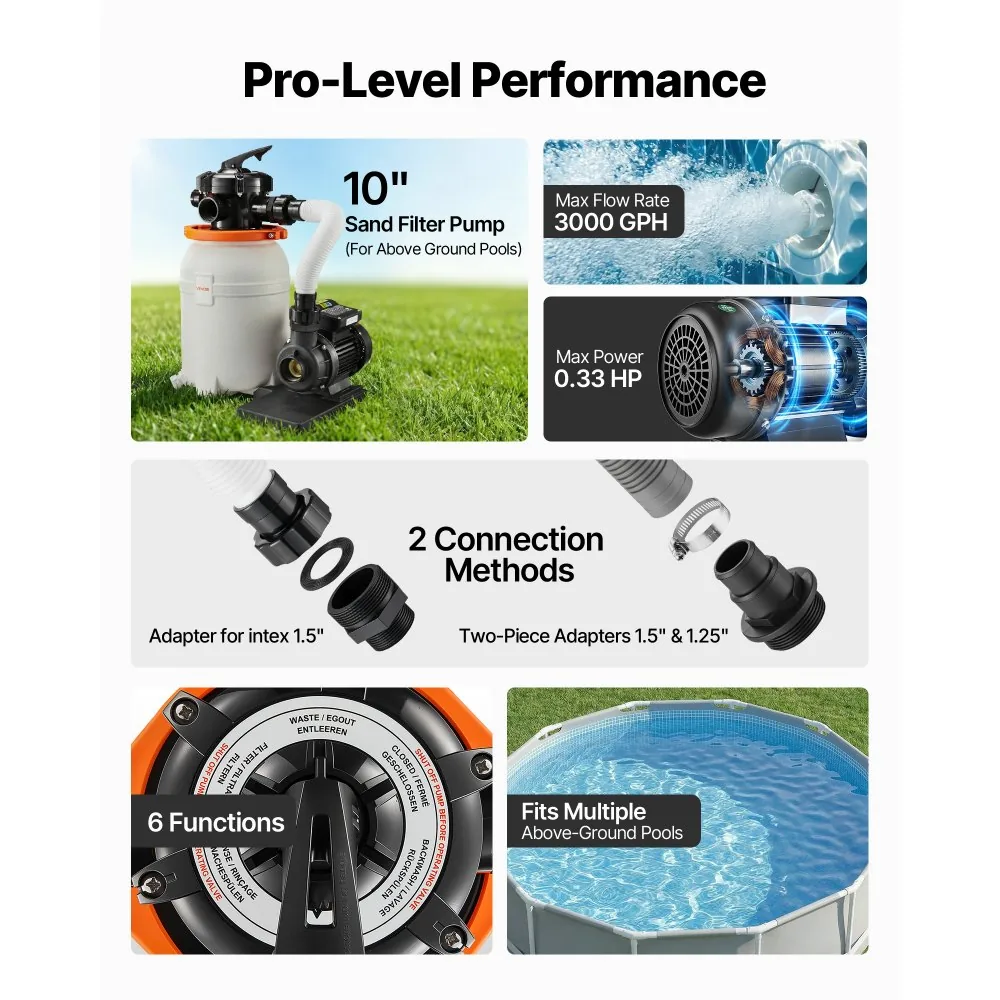 VEVOR 10 in Sand Filter Pump for Above Ground Pool 10 inch product image 3