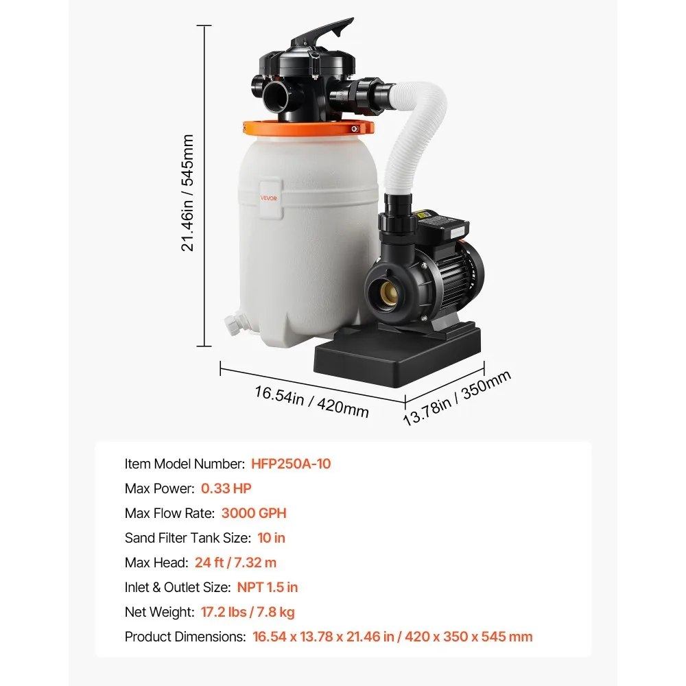 VEVOR 10 in Sand Filter Pump for Above Ground Pool 10 inch product image 7