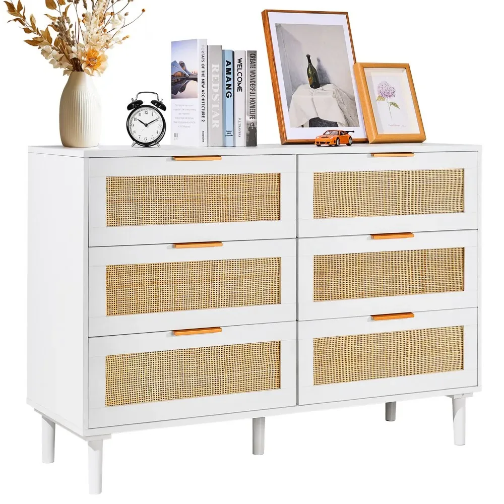VEVOR 6 drawer rattan dresser front view
