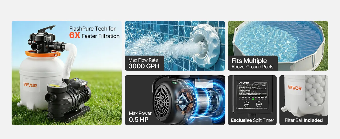 VEVOR 12 inch sand filter pump overview