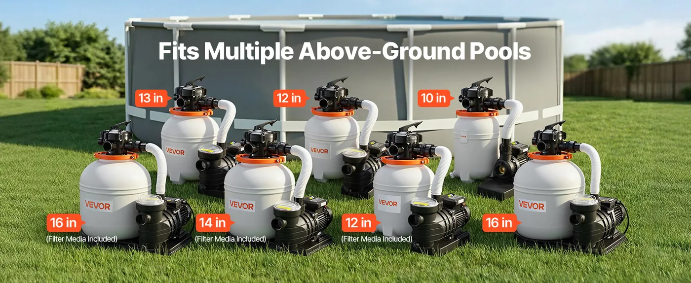VEVOR 12 in Sand Filter Pump 0.5 HP 3000 GPH for Pool Thickened Tank