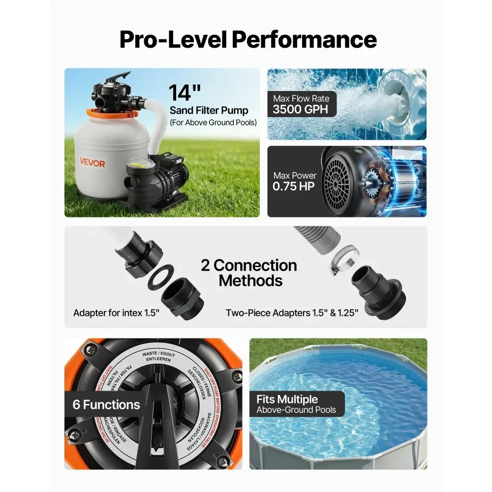 VEVOR 14 inch sand filter pump dimensions