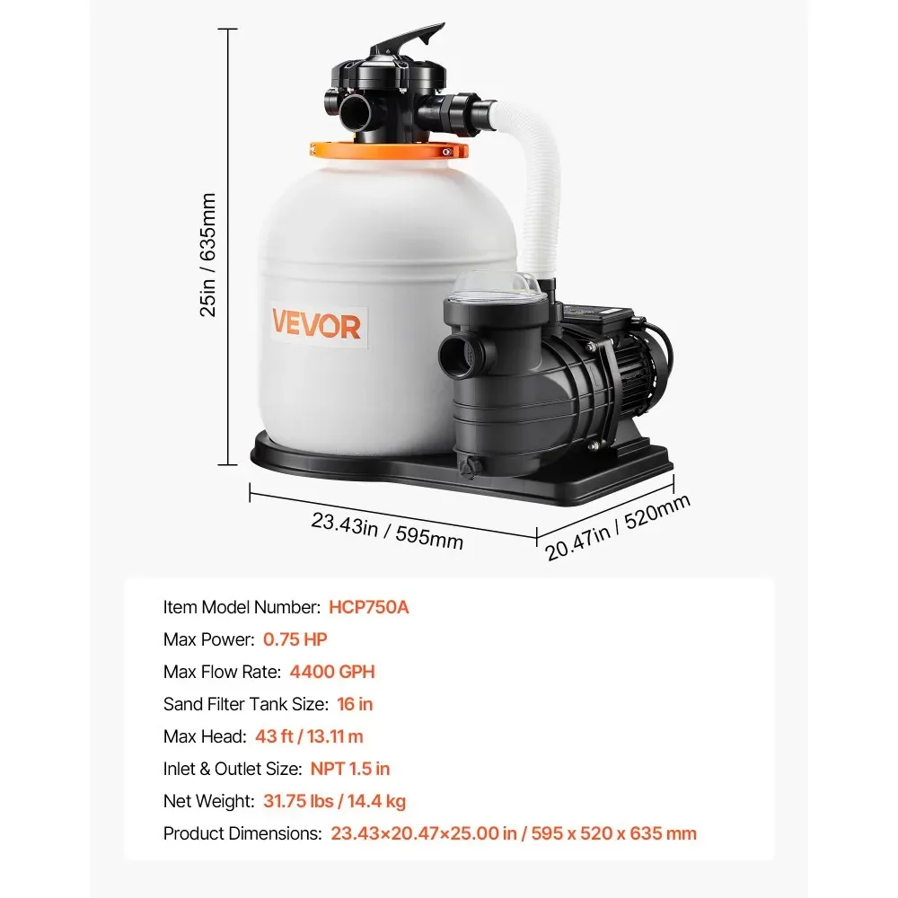 VEVOR 16 in Sand Filter Pump for Above Ground Pool 16 inch product image 7