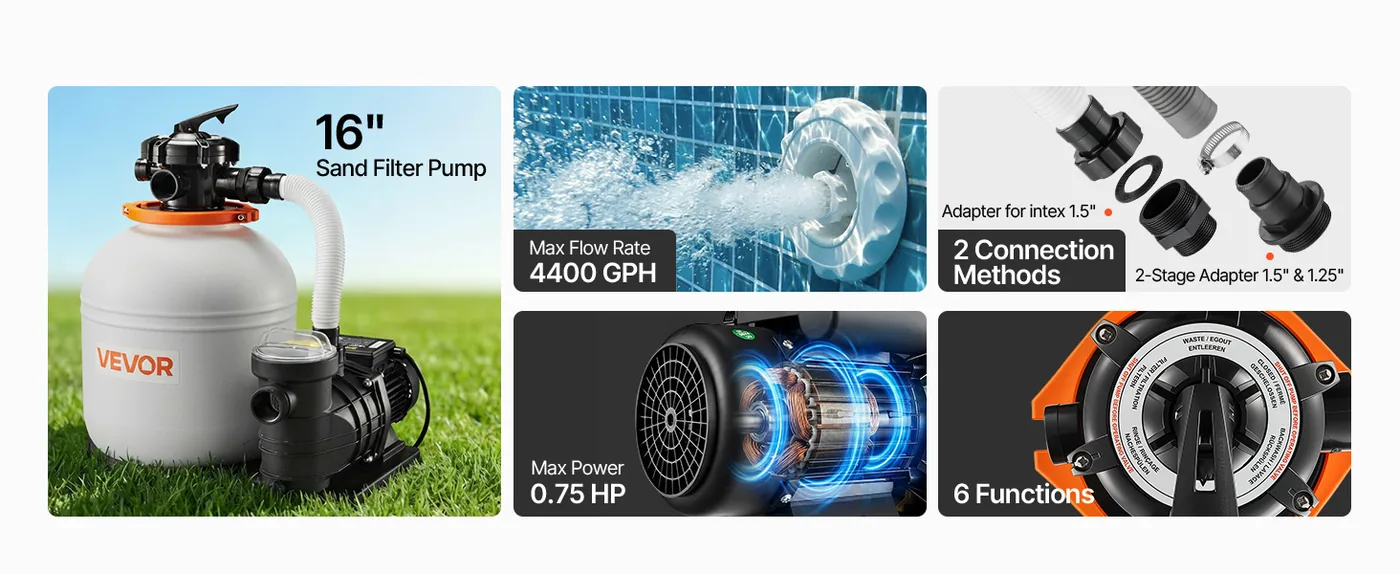 VEVOR 16 in Sand Filter Pump for Above Ground Pool 16 inch overview