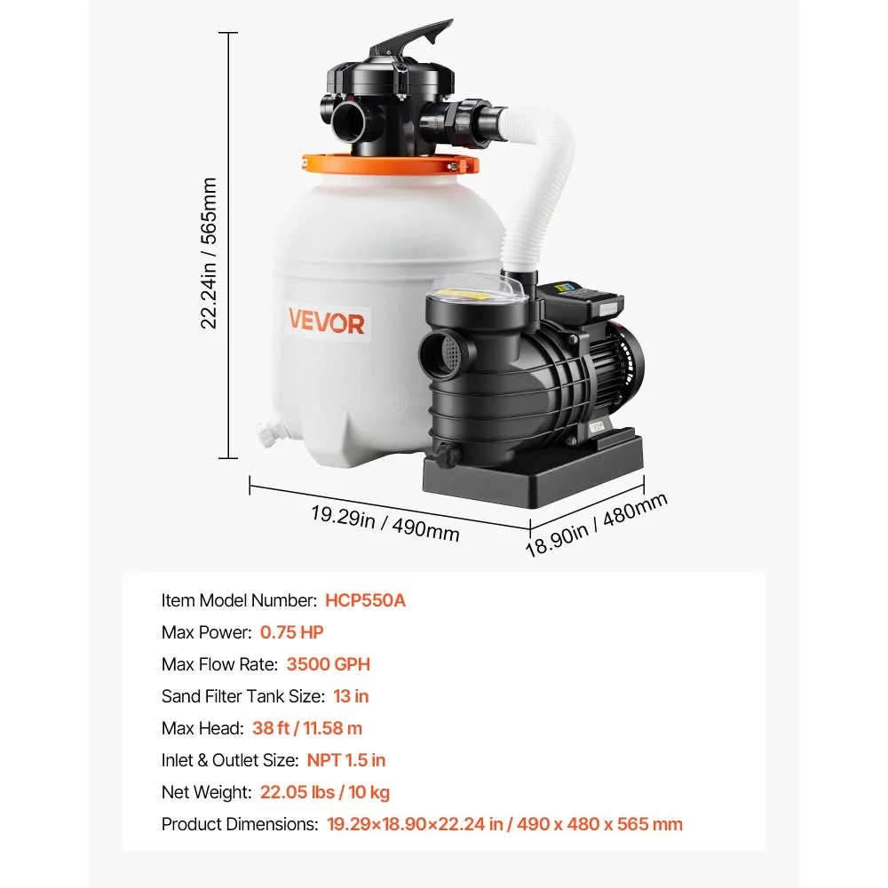 VEVOR 13 in Sand Filter Pump for Above Ground Pool 13 inch product image 7
