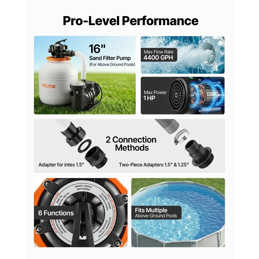 VEVOR 16 inch sand filter pump dimensions