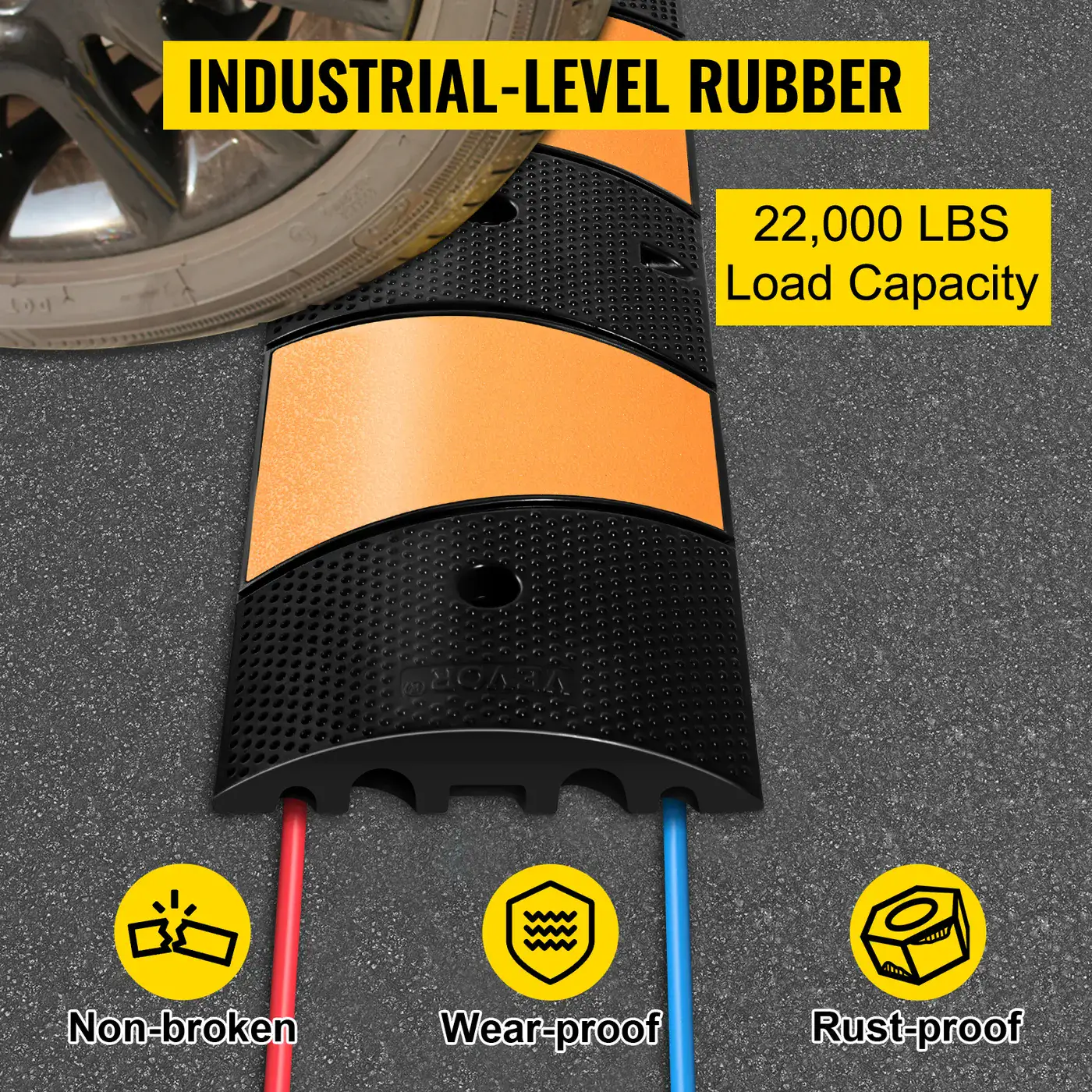 VEVOR Rubber Traffic Calming Device 72.8x12.2x2.2 in 2 Chann feature 3