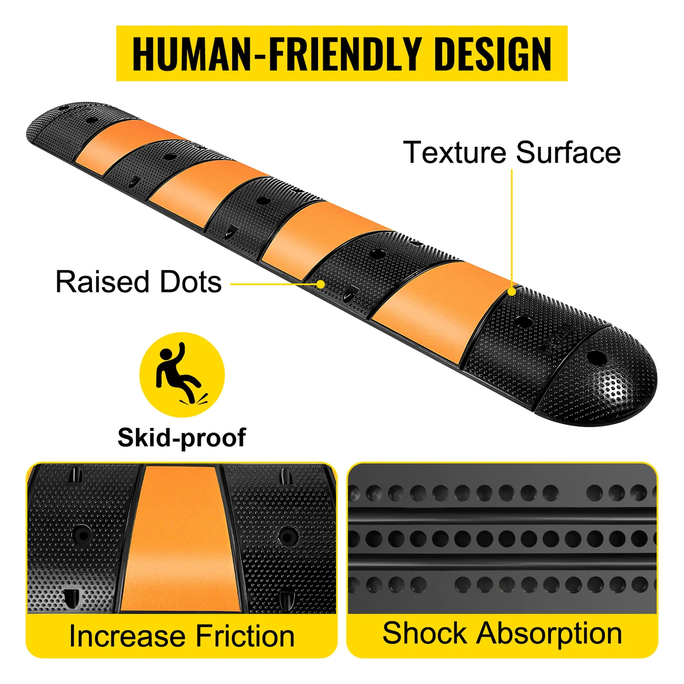 VEVOR Rubber Traffic Calming Device 72.8x12.2x2.2 in 2 Chann feature 4