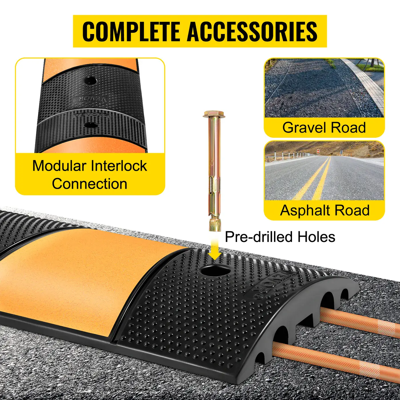 VEVOR Rubber Traffic Calming Device 72.8x12.2x2.2 in 2 Chann feature 6