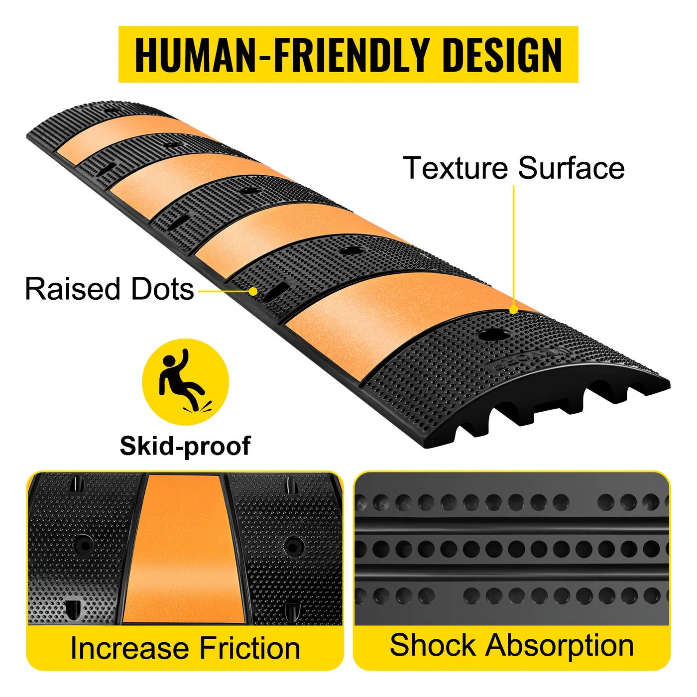 VEVOR Rubber Speed Bump 72.8x12.2x2.4 in 2 Channels 1 Pack feature 4