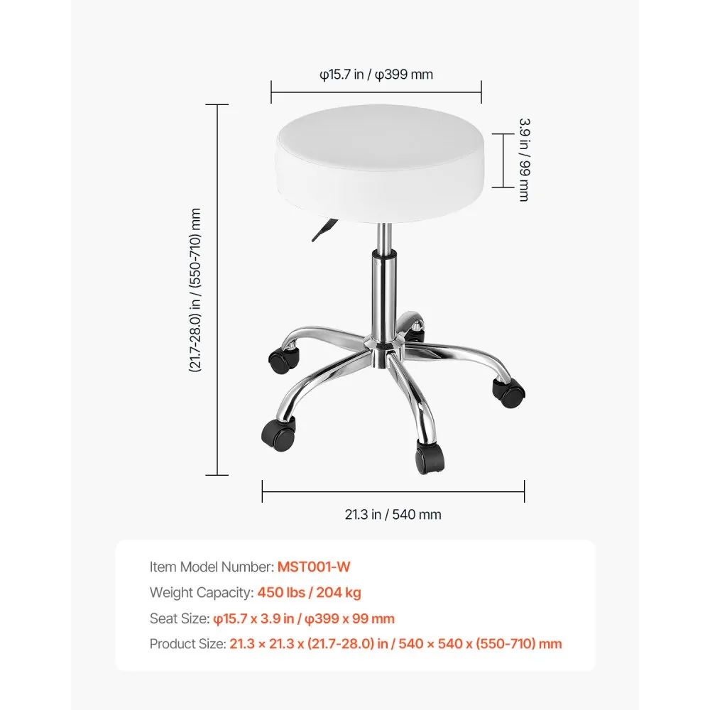 VEVOR Rolling Stool with Wheels 450 LBS White Adjustable package contents