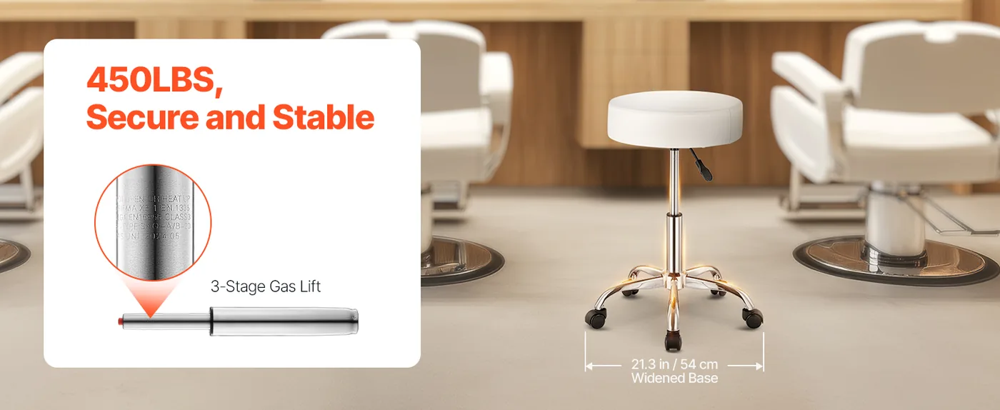 VEVOR Rolling Stool with Wheels 450 LBS White Adjustable High Weight Capacity