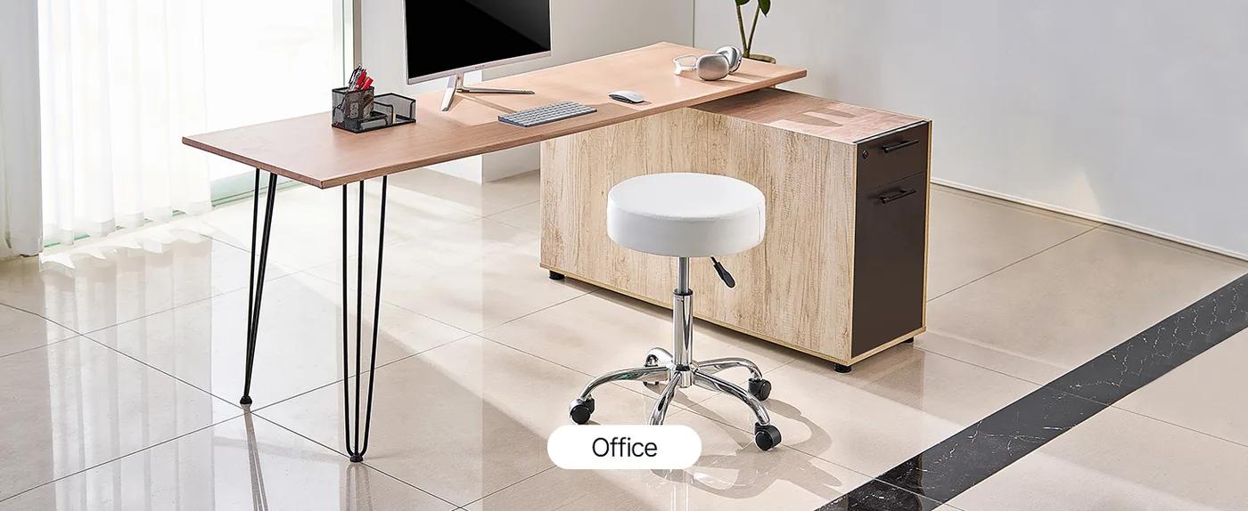 VEVOR Rolling Stool with Wheels 450 LBS White Adjustable Office