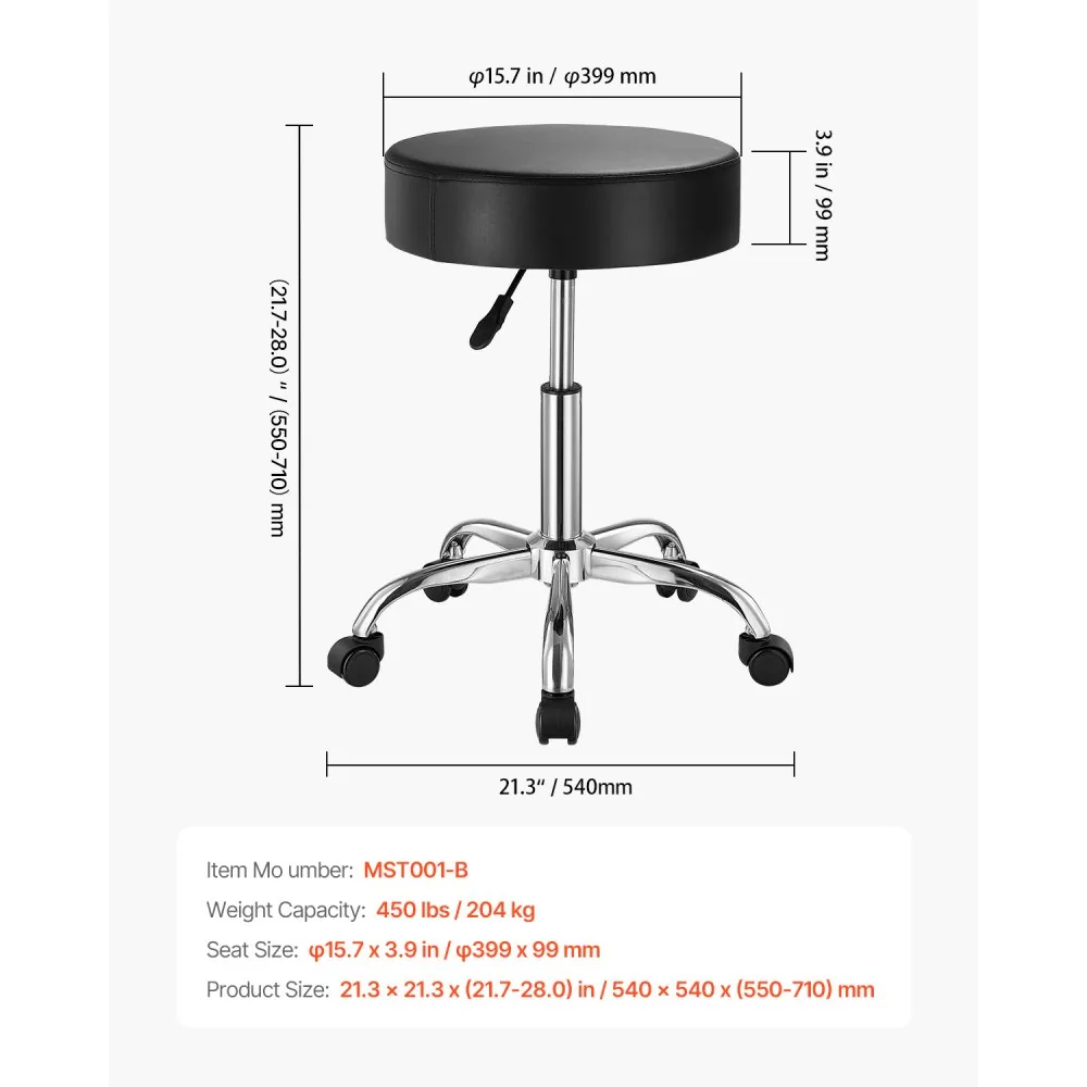 VEVOR Black Rolling Stool with Wheels 450 LBS Adjustable package contents