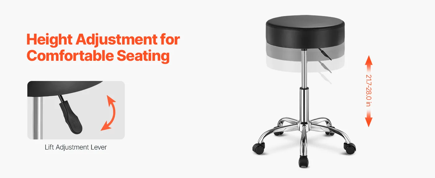 VEVOR Black Rolling Stool with Wheels 450 LBS Adjustable Adjustable Height
