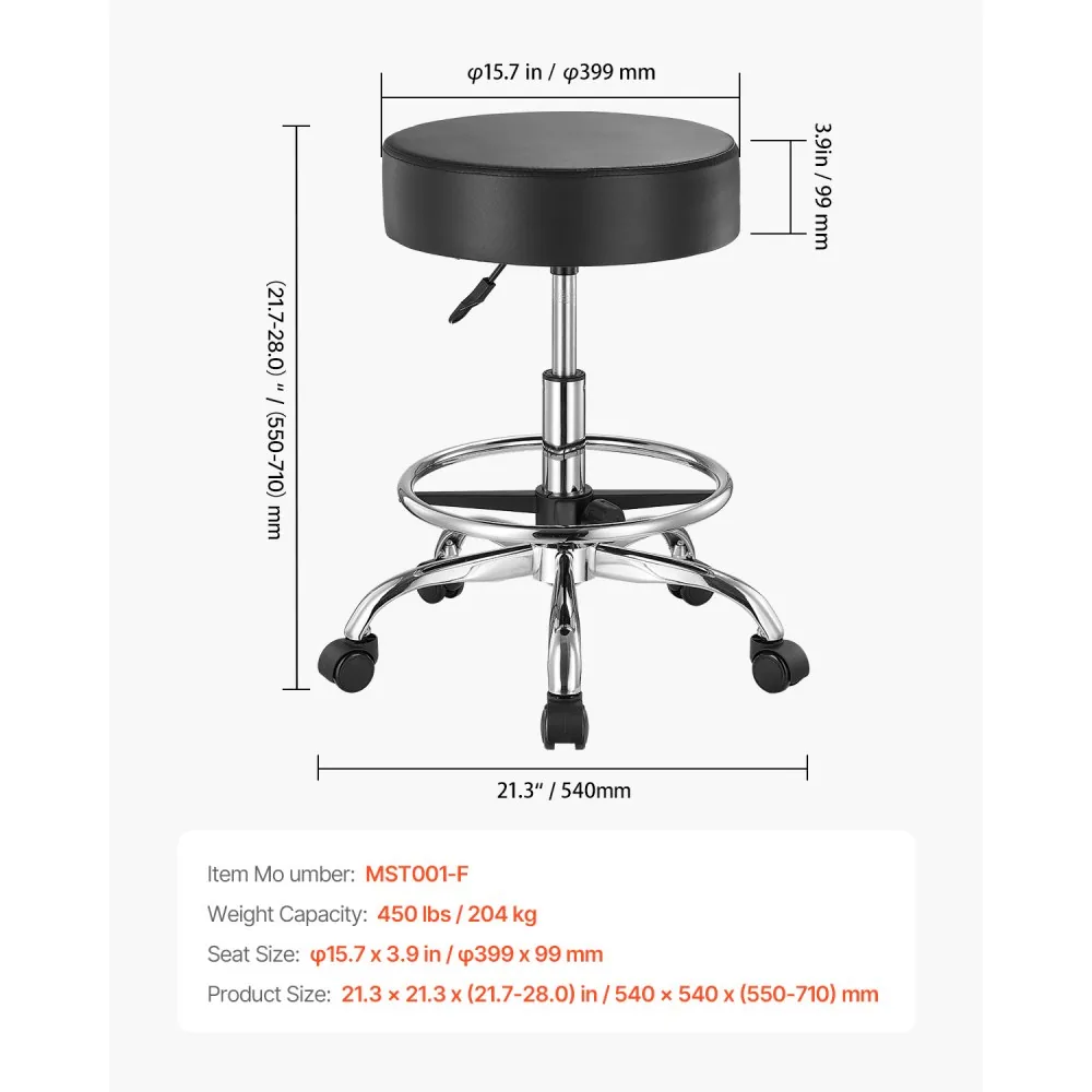 VEVOR Rolling Stool with Foot Rest 450 LBS Height Adjustable package contents