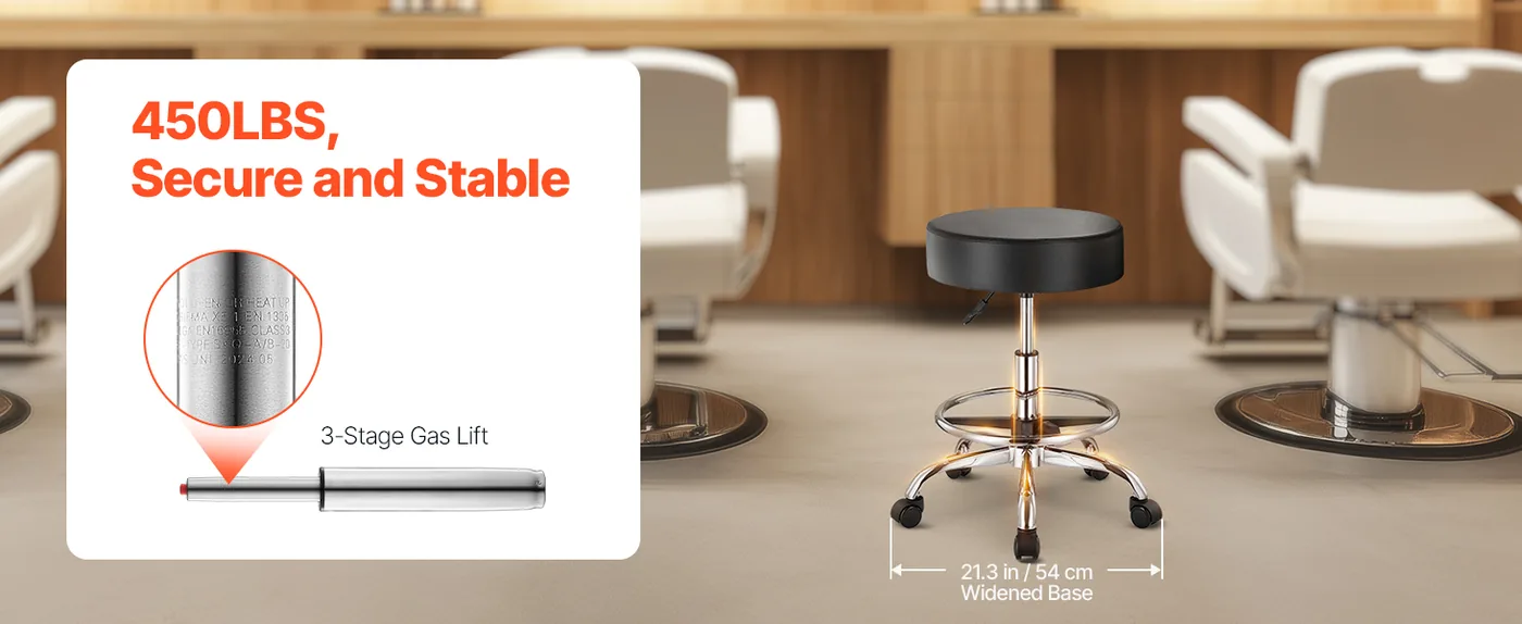 VEVOR Rolling Stool with Foot Rest 450 LBS Height Adjustable High Weight Capacity