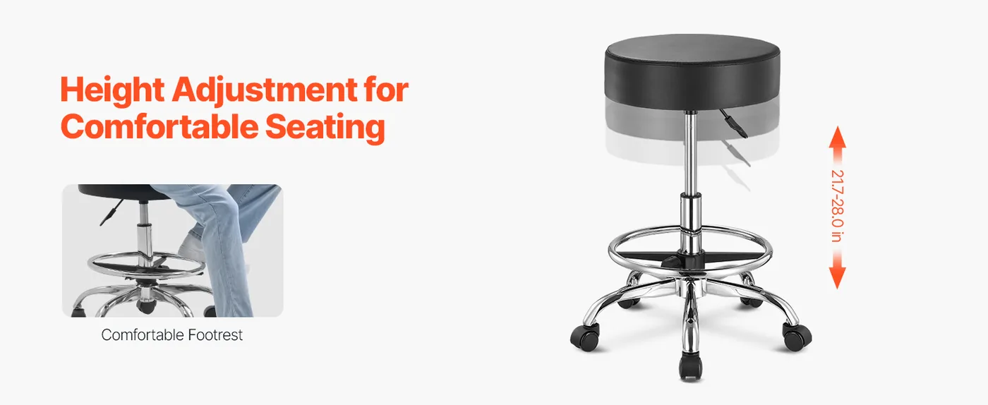 VEVOR Rolling Stool with Foot Rest 450 LBS Height Adjustable Adjustable Height
