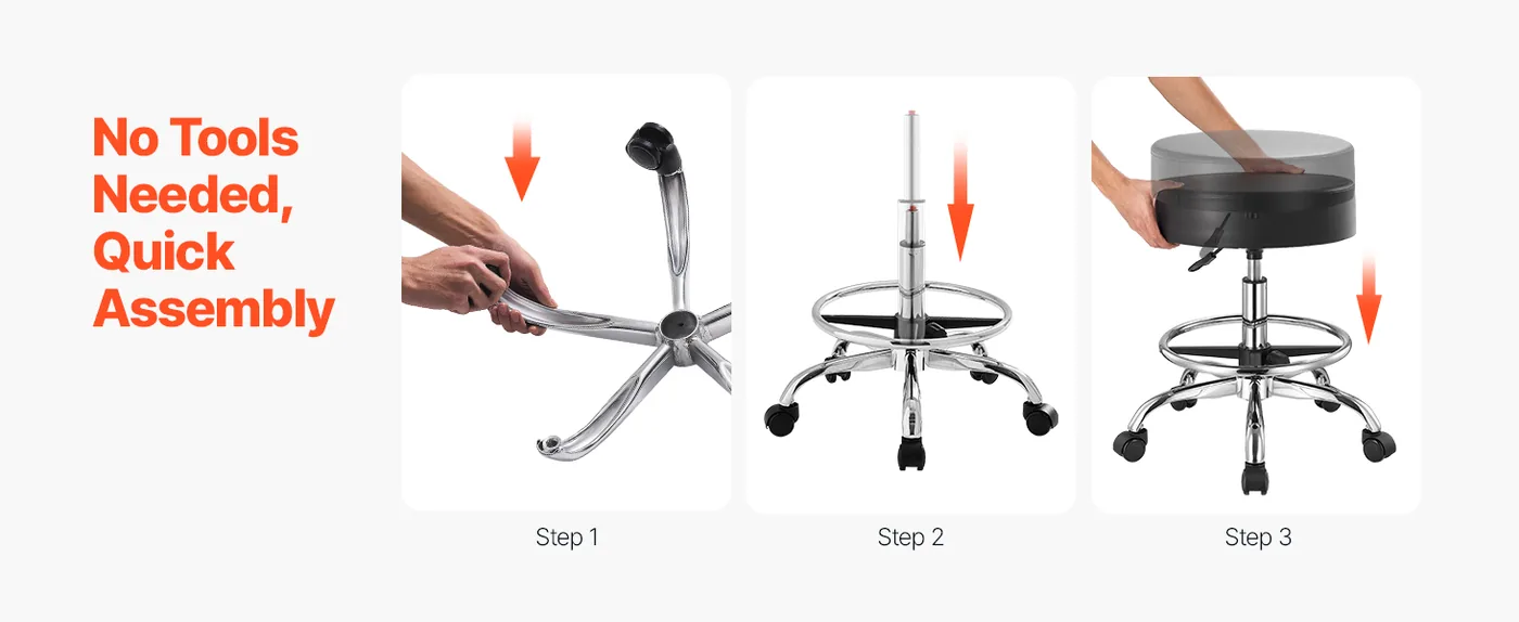 VEVOR Rolling Stool with Foot Rest 450 LBS Height Adjustable Easy to Assemble