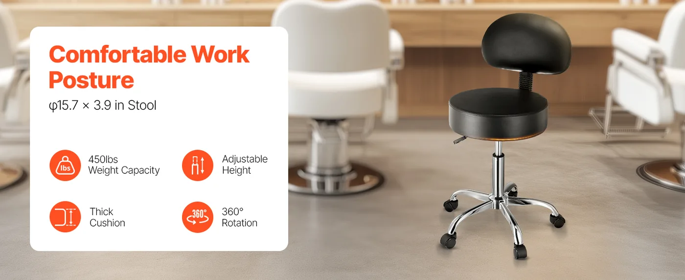 VEVOR Rolling Stool with Back Support 450 LBS Adjustable overview
