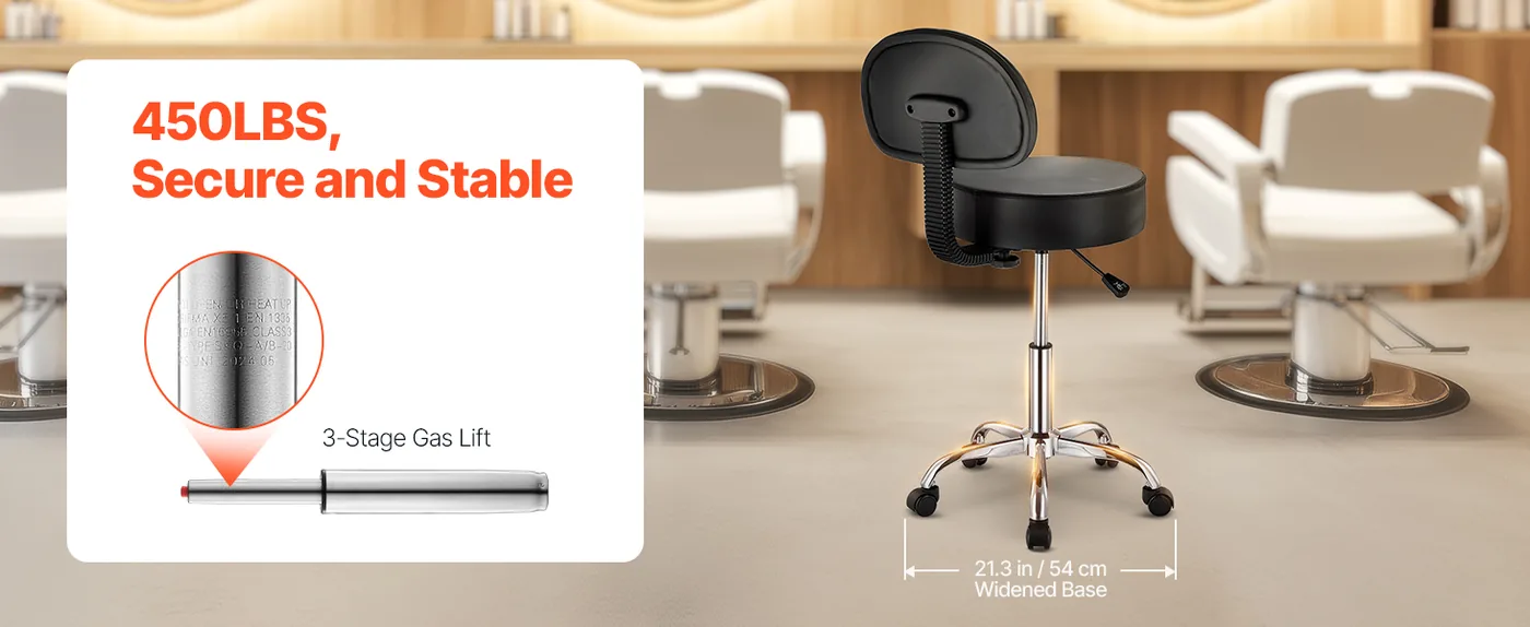VEVOR Rolling Stool with Back Support 450 LBS Adjustable High Weight Capacity