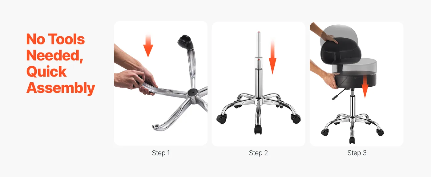 VEVOR Rolling Stool with Back Support 450 LBS Adjustable Easy to Assemble