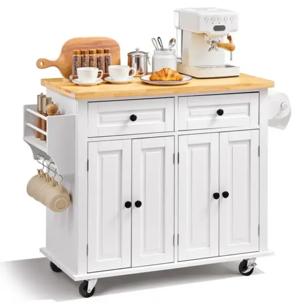VEVOR Kitchen Island Cart with Solid Wood Top 2 Drawers,4 Do product image 1