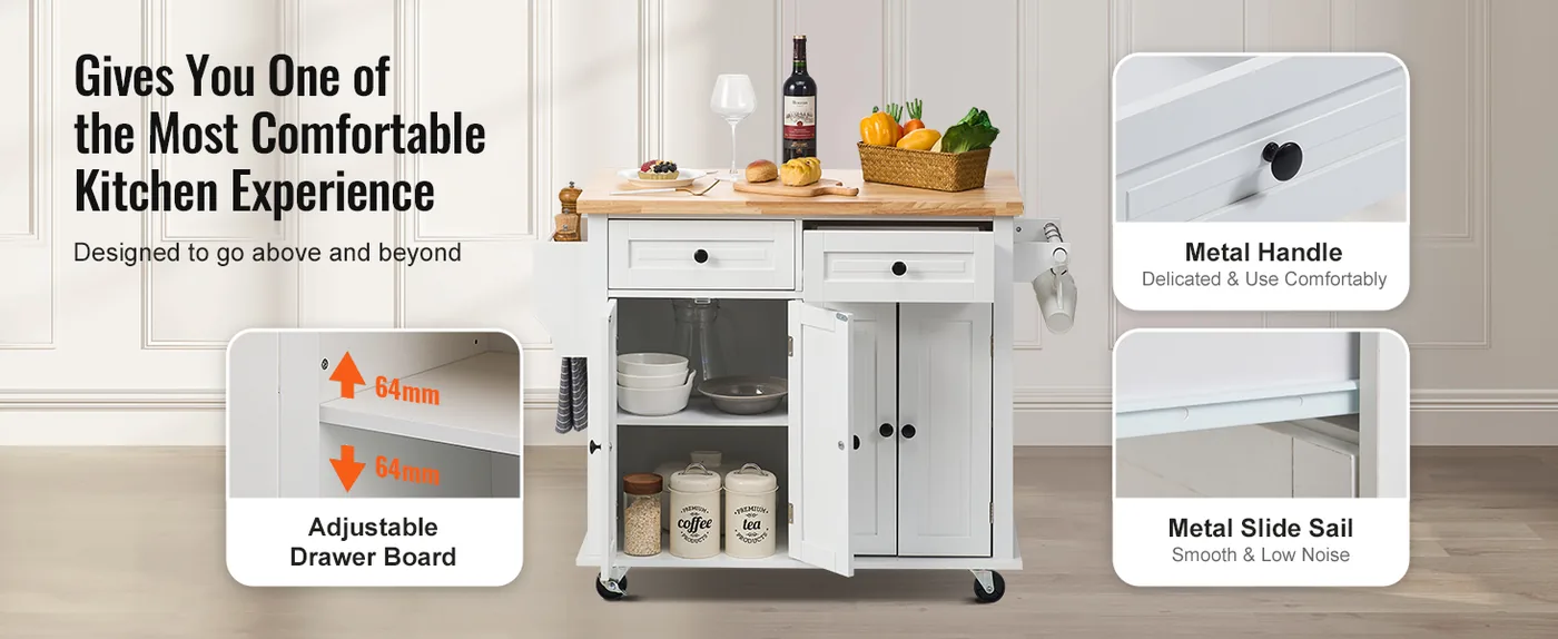VEVOR Kitchen Island Cart with Solid Wood Top 2 Drawers,4 Do feature 2