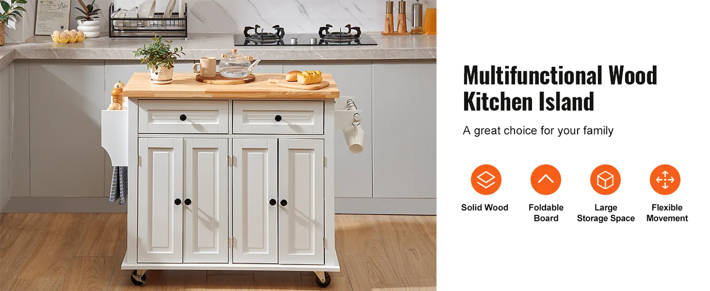 VEVOR Kitchen Island Cart with Solid Wood Top 2 Drawers,4 Do feature 4
