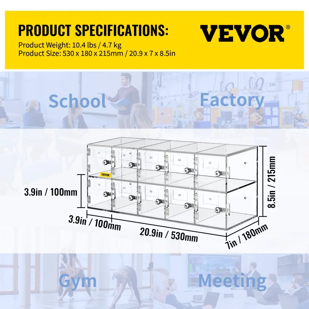VEVOR Cell Phone Storage Locker 10 Slots with Keys package contents