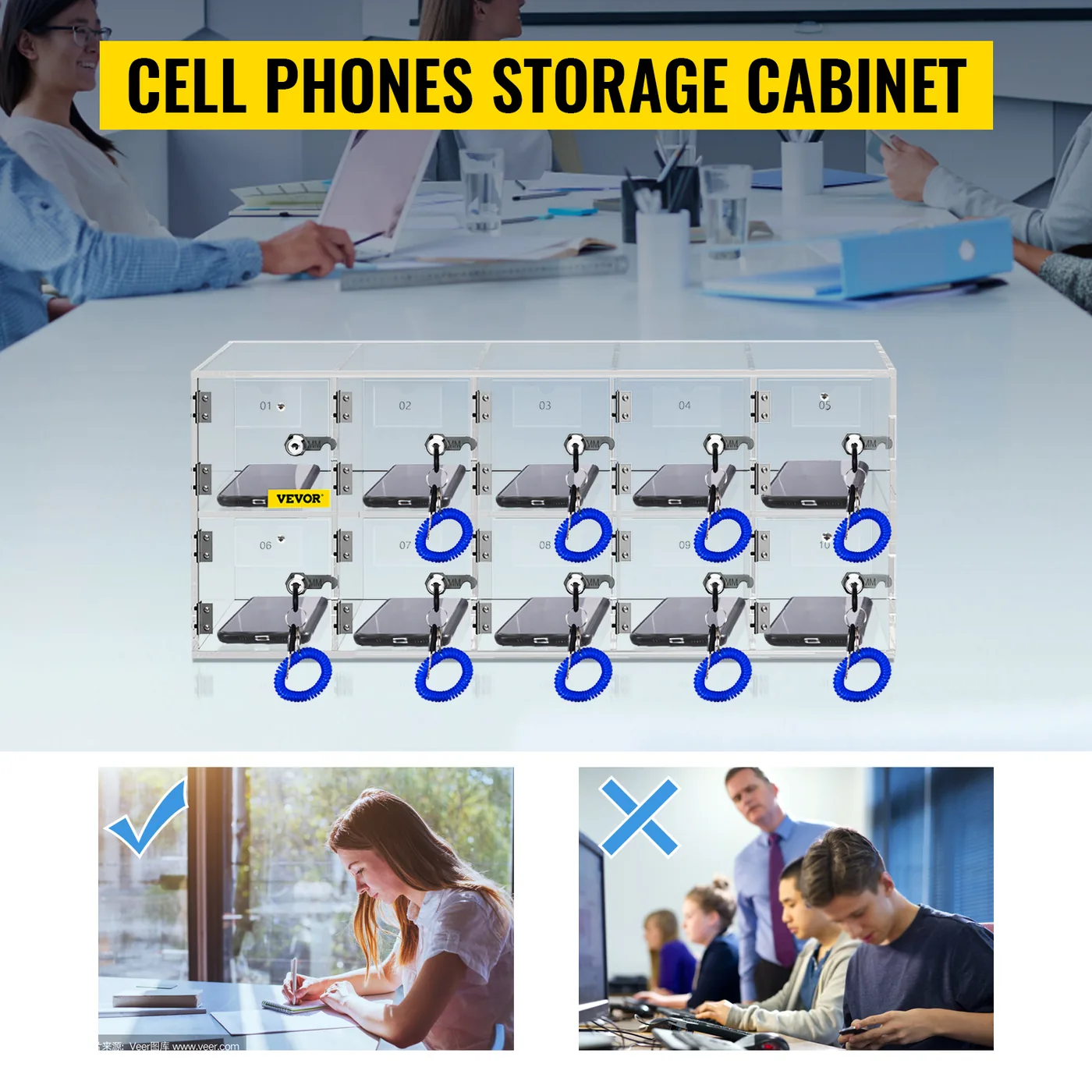 VEVOR Cell Phone Storage Locker 10 Slots with Keys individual locks detail 2