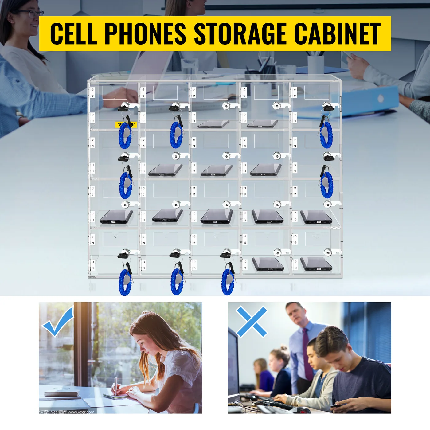 VEVOR Cell Phone Storage Locker 20 Slots with Keys individual locks detail 2