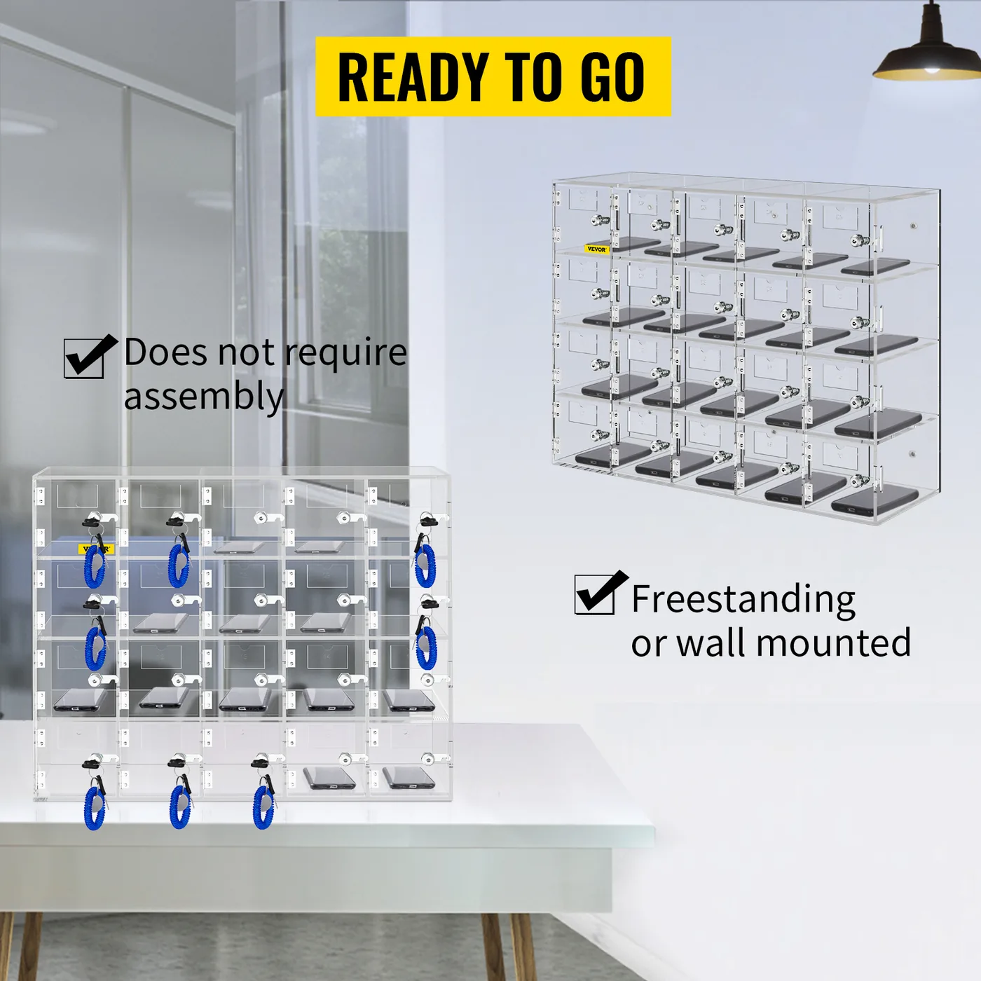 VEVOR Cell Phone Storage Locker 20 Slots with Keys clear acrylic detail 2