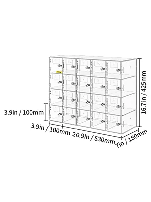 VEVOR Cell Phone Storage Locker 20 Slots with Keys clear acrylic detail 4