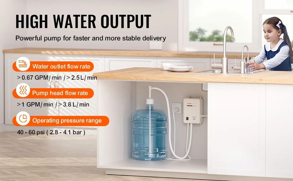 VEVOR Water Pump System for 5 Gallon Bottles Single Inlet Pi feature 1