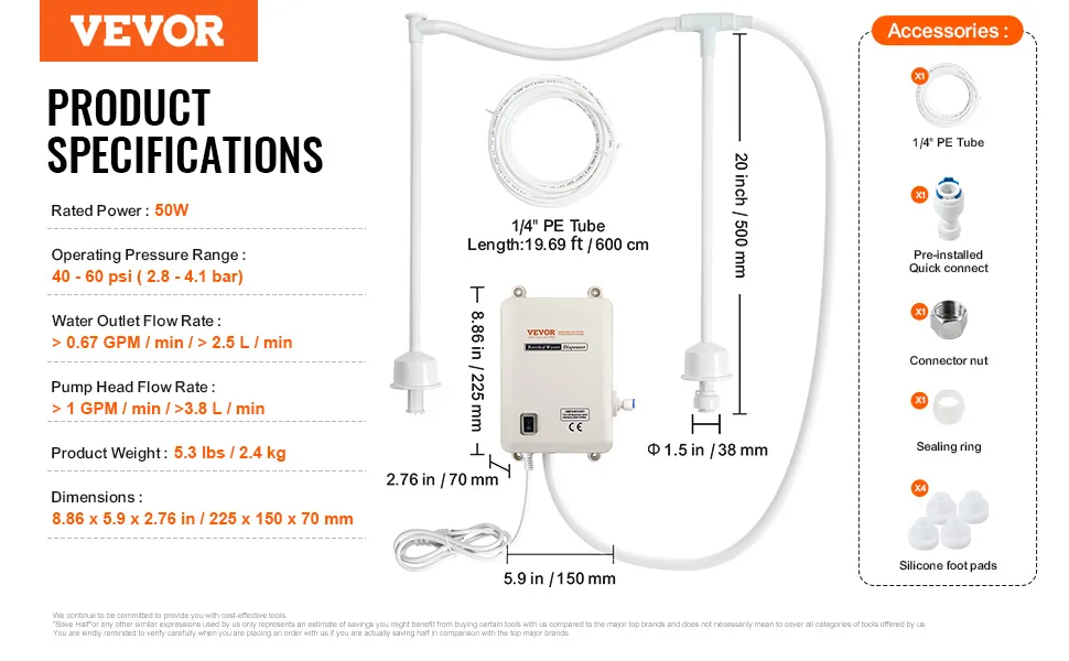 VEVOR Bottled Water Dispenser Pump System Double Inlet Pipe feature 5