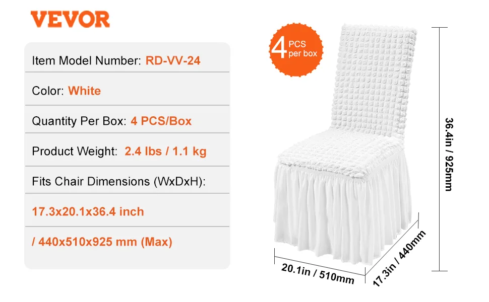 VEVOR Stretch Spandex Folding Chair Covers 4 PCS White-for B feature 4