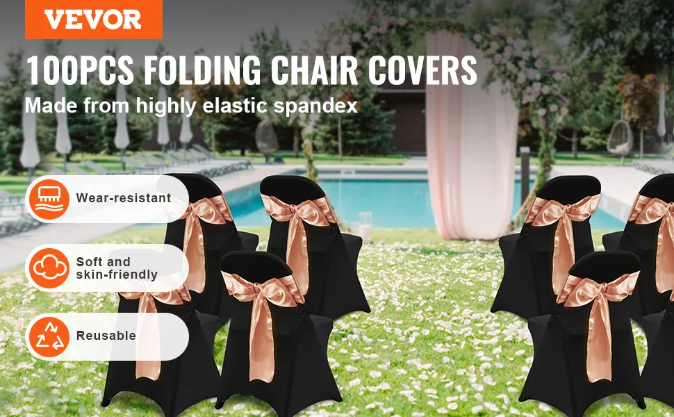 VEVOR Stretch Spandex Folding Chair Covers 100 PCS Black-for overview