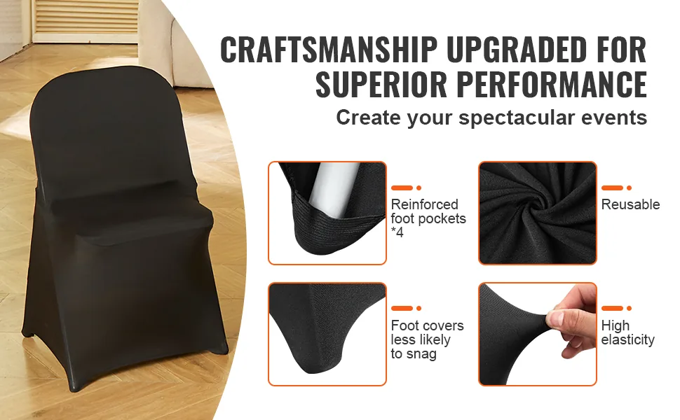 VEVOR Stretch Spandex Folding Chair Covers 100 PCS Black-for feature 1