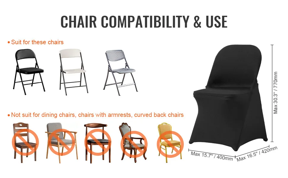 VEVOR Stretch Spandex Folding Chair Covers 100 PCS Black-for feature 2