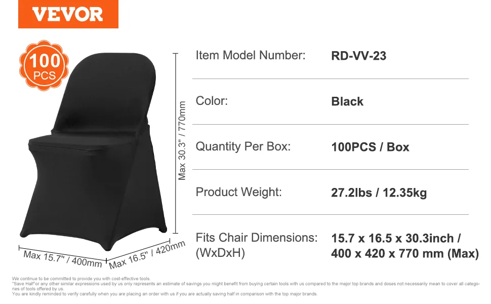 VEVOR Stretch Spandex Folding Chair Covers 100 PCS Black-for feature 5